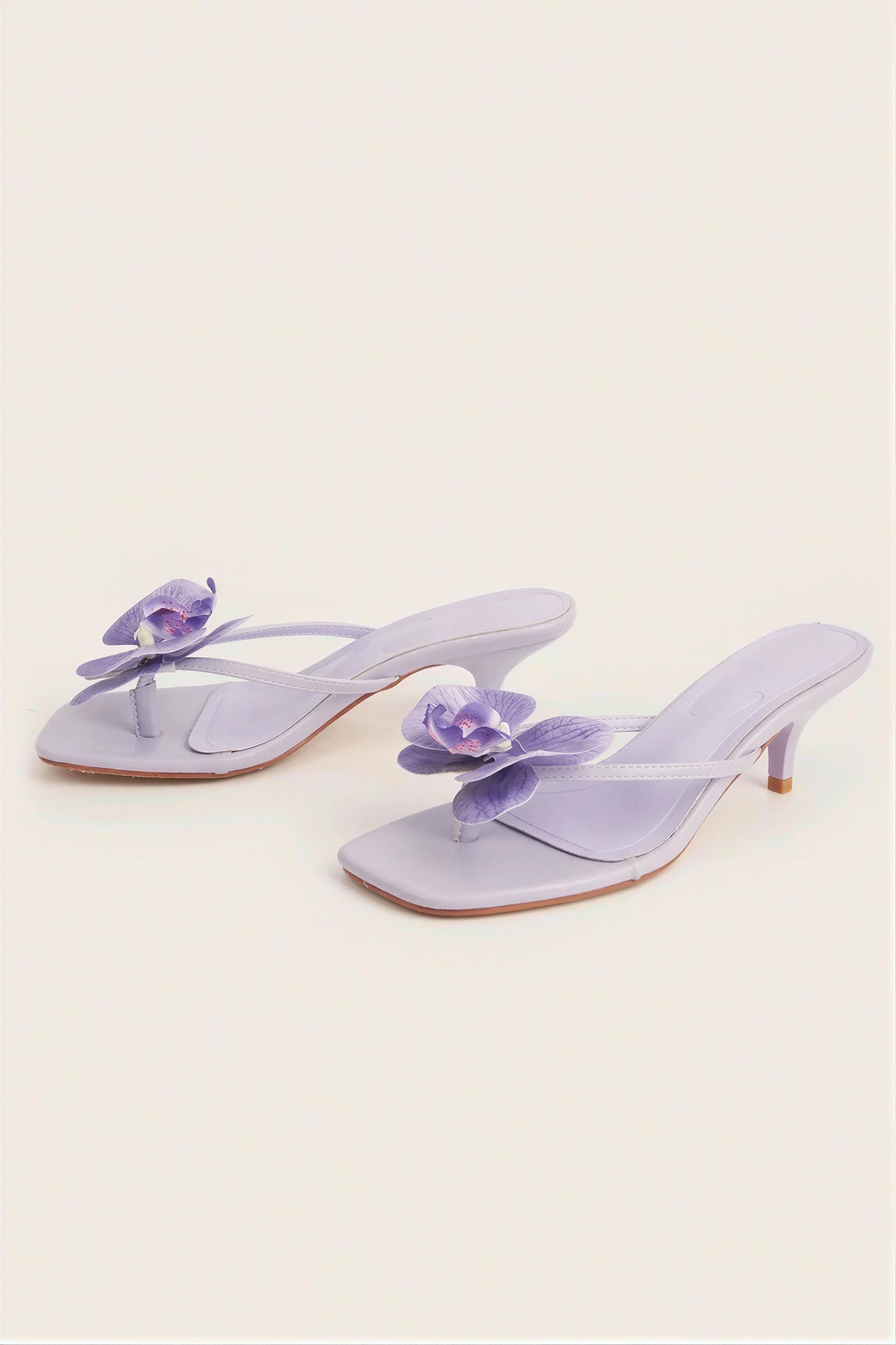 Lilac Orchid Square-Toe Kitten Heel Sandals