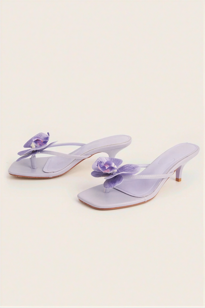 Lilac Orchid Square-Toe Kitten Heel Sandals