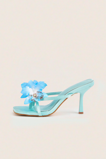 Aqua Blue Orchid Strappy Heeled Sandals