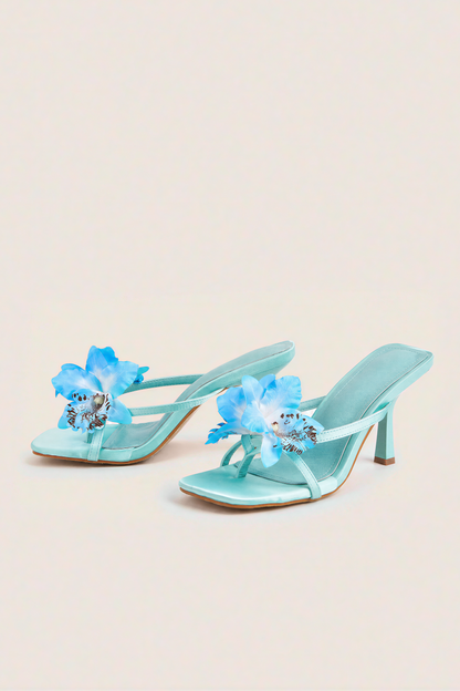 Aqua Blue Orchid Strappy Heeled Sandals
