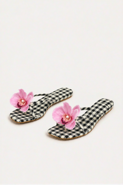Floral Appliqué Thong Sandals