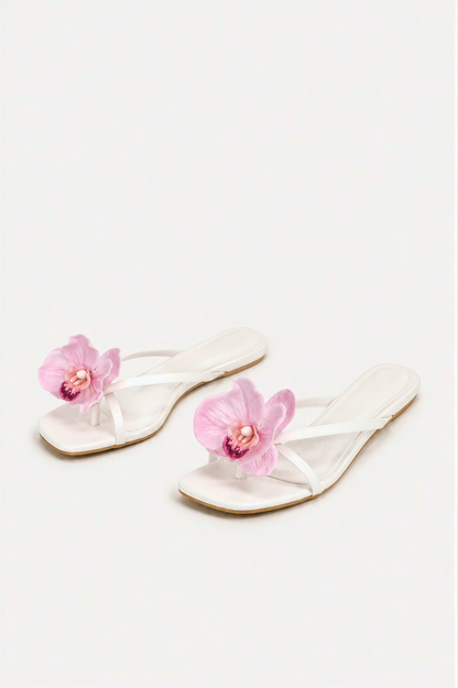 Floral Appliqué Thong Sandals