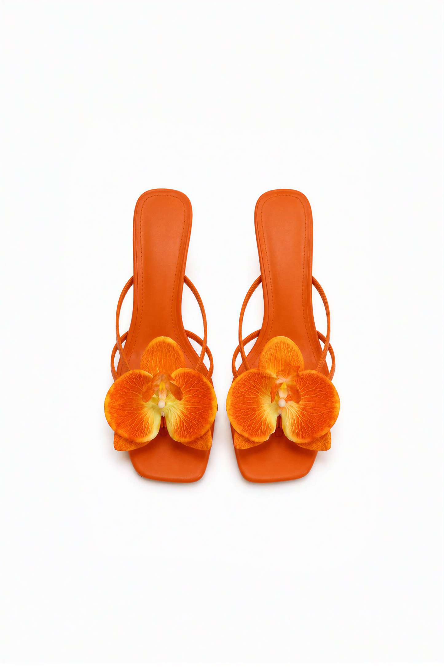 Vibrant Orange Orchid Strappy Heeled Sandals