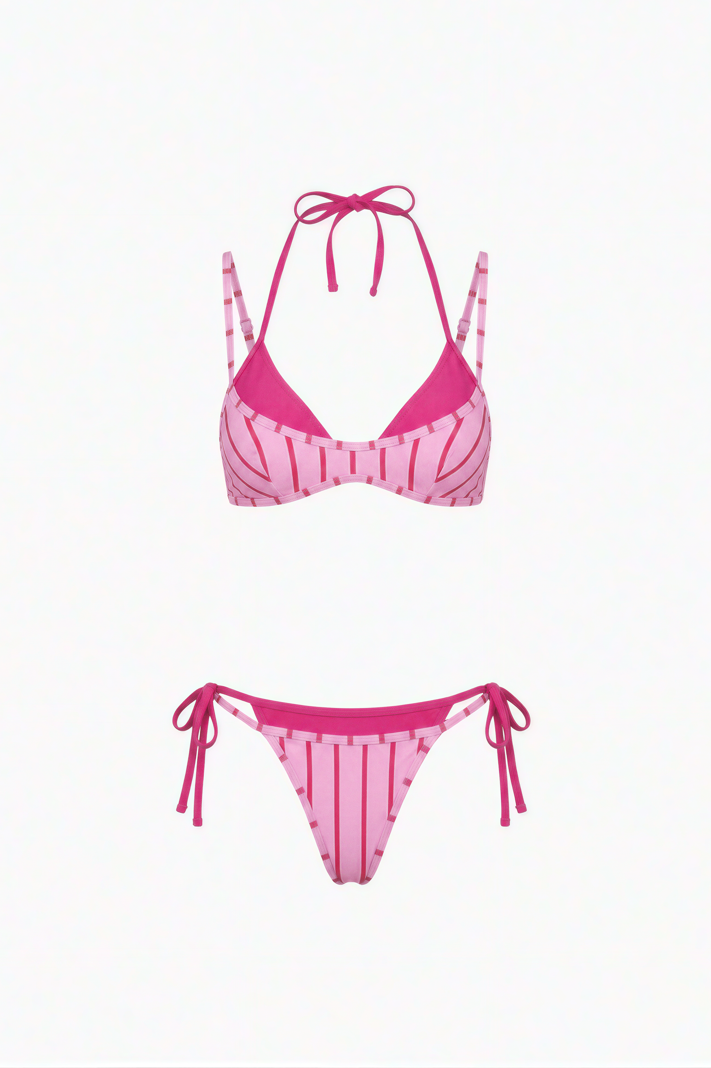 Hot Pink & Light Pink Striped Triangle Bikini