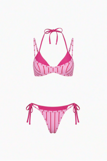 Hot Pink & Light Pink Striped Triangle Bikini