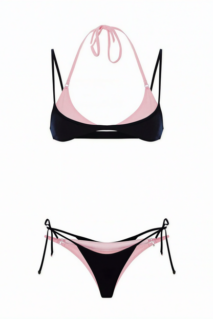 Two-Tone Halter Bikini Set