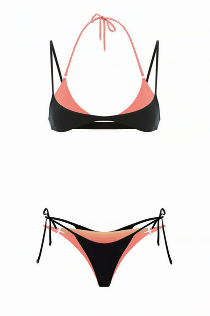 Two-Tone Halter Bikini Set