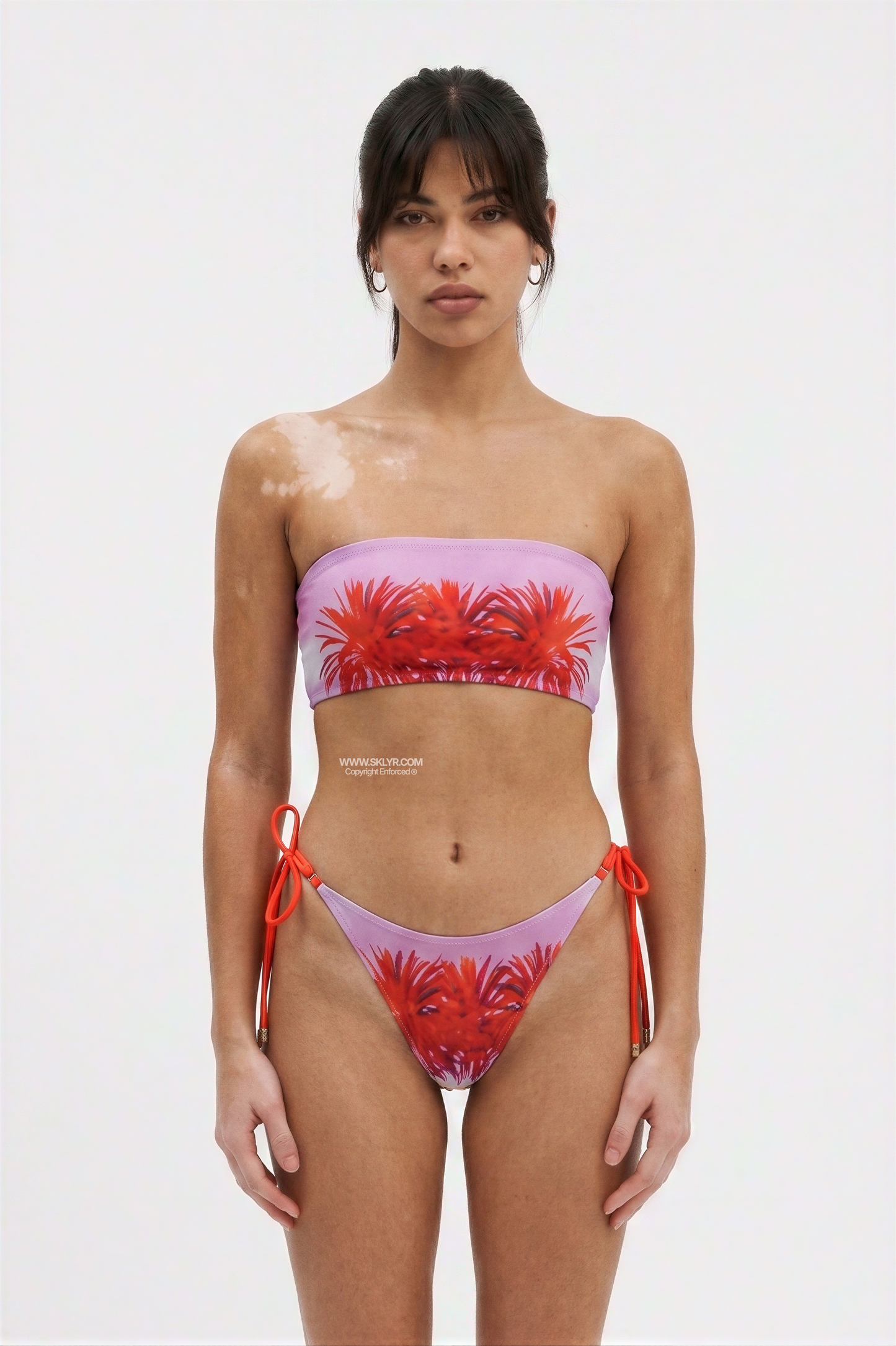 Pink Palm Print Tube Top and Tie-Side Pareo Skirt