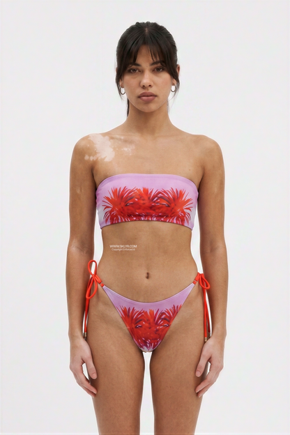 Pink Palm Print Tube Top and Tie-Side Pareo Skirt