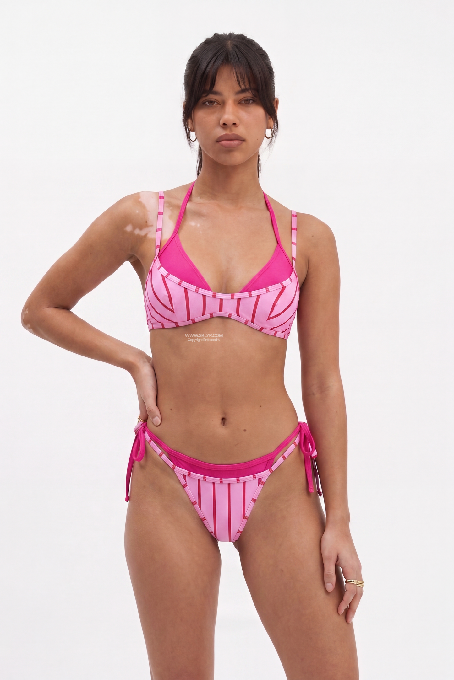 Hot Pink & Light Pink Striped Triangle Bikini